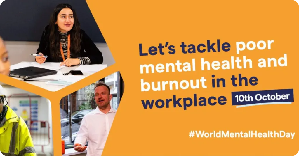 Banner: Let's tackle poor mental health and burnout in the workplace 10th October